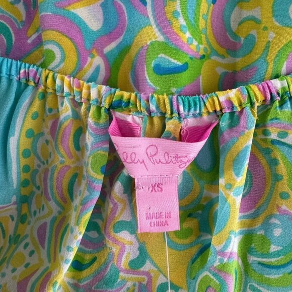 Lilly Pultizer Sarabeth Top XS Shorely Blue Double Trouble Silk NWT TP-2890 - Picture 8 of 11